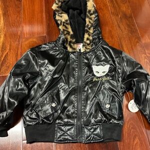 Park Bench Kids Fur Hooded Faux Leather Size 2T NWT